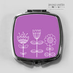 Doodle flowers compact pocket mirror in purple. - Haveago Crafter