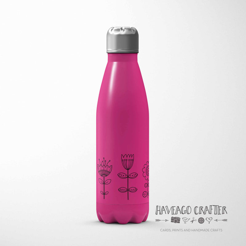 Doodle flower design insulated stainless steel water bottle in various colours. - Haveago Crafter