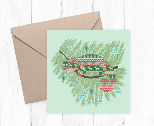 Chameleon Christmas jumper illustration printed greetings card. - Haveago Crafter