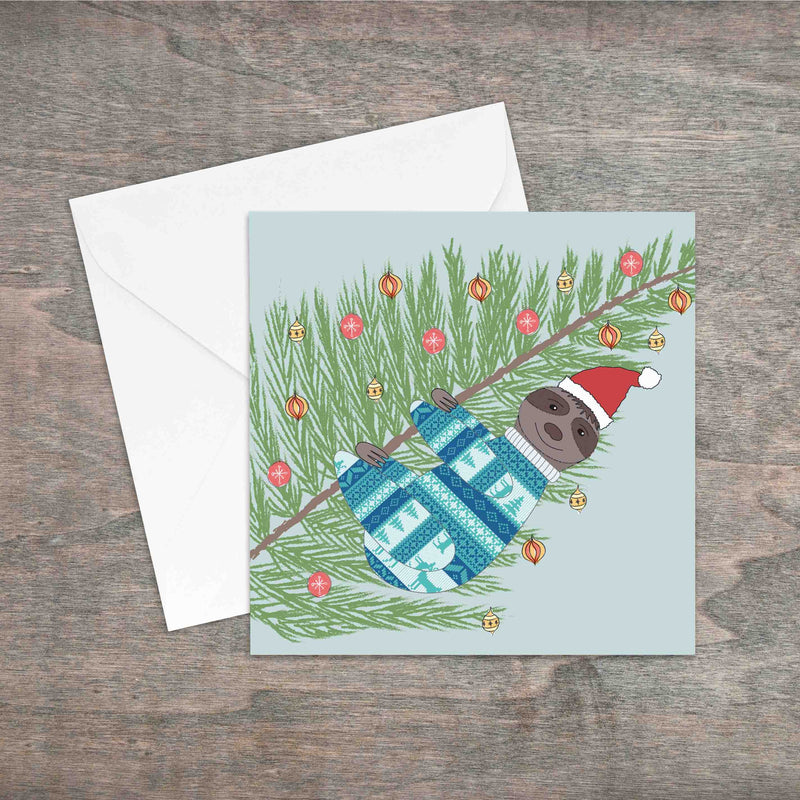 Sloth Christmas jumper illustration printed greetings card. - Haveago Crafter